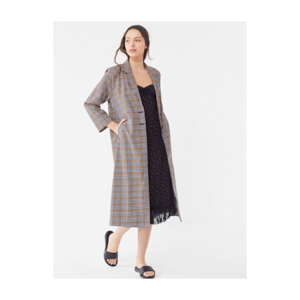 UO Checkered Button-Front Duster Coat - Picture 1 of 7